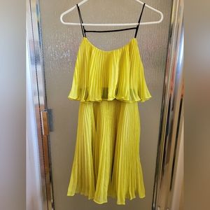 XS ABS Allen Schwartz Yellow Pleated Open Back Dress